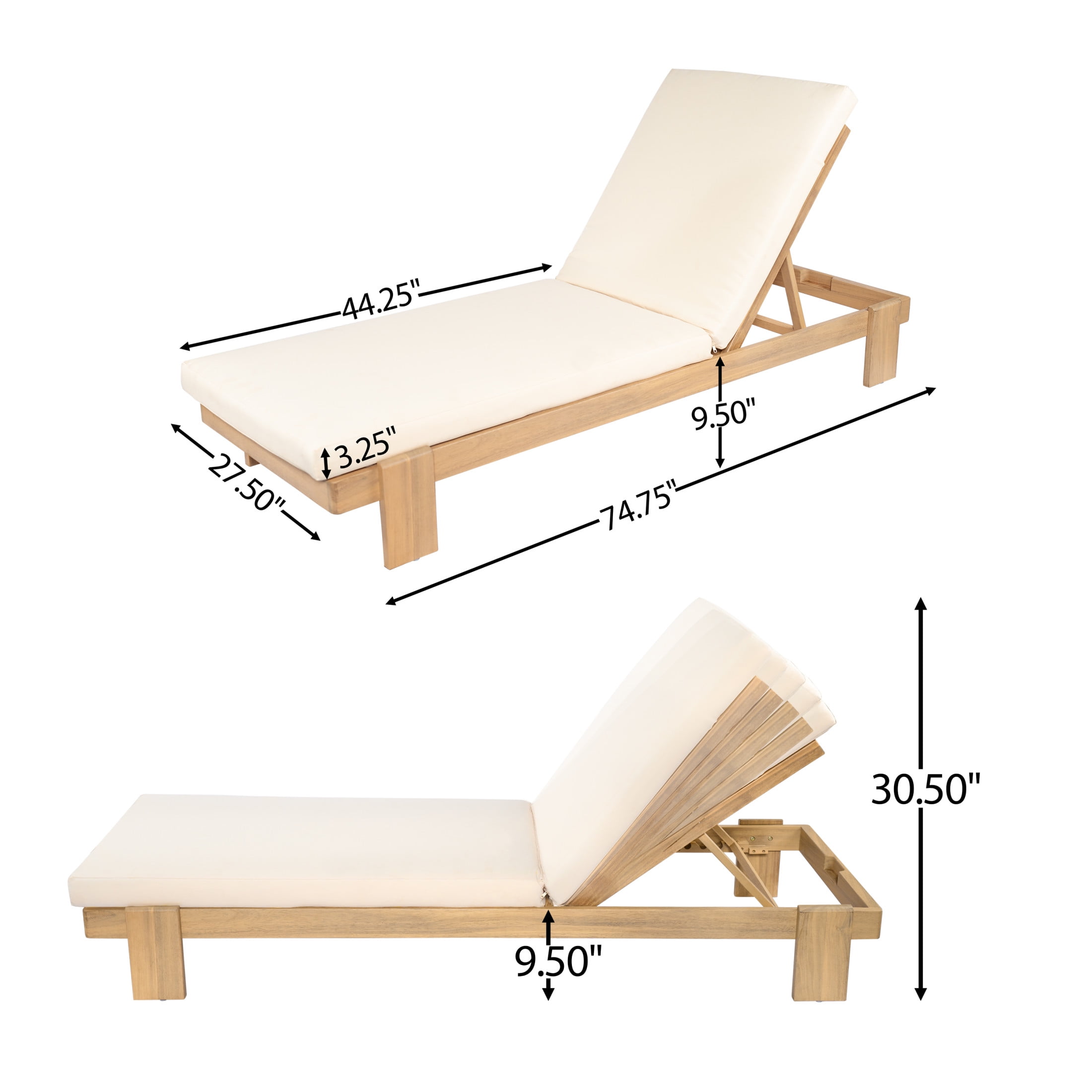 Christopher Knight Home Coastal Outdoor Chaise Lounges with Cushions, Solid Wood Frame, Beige, Set of 4