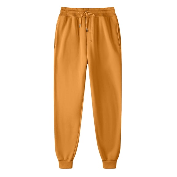 Men's Sweatpants Drawstring Elastic Waist Solid Cuffed Joggers with Pockets Orange 2XL