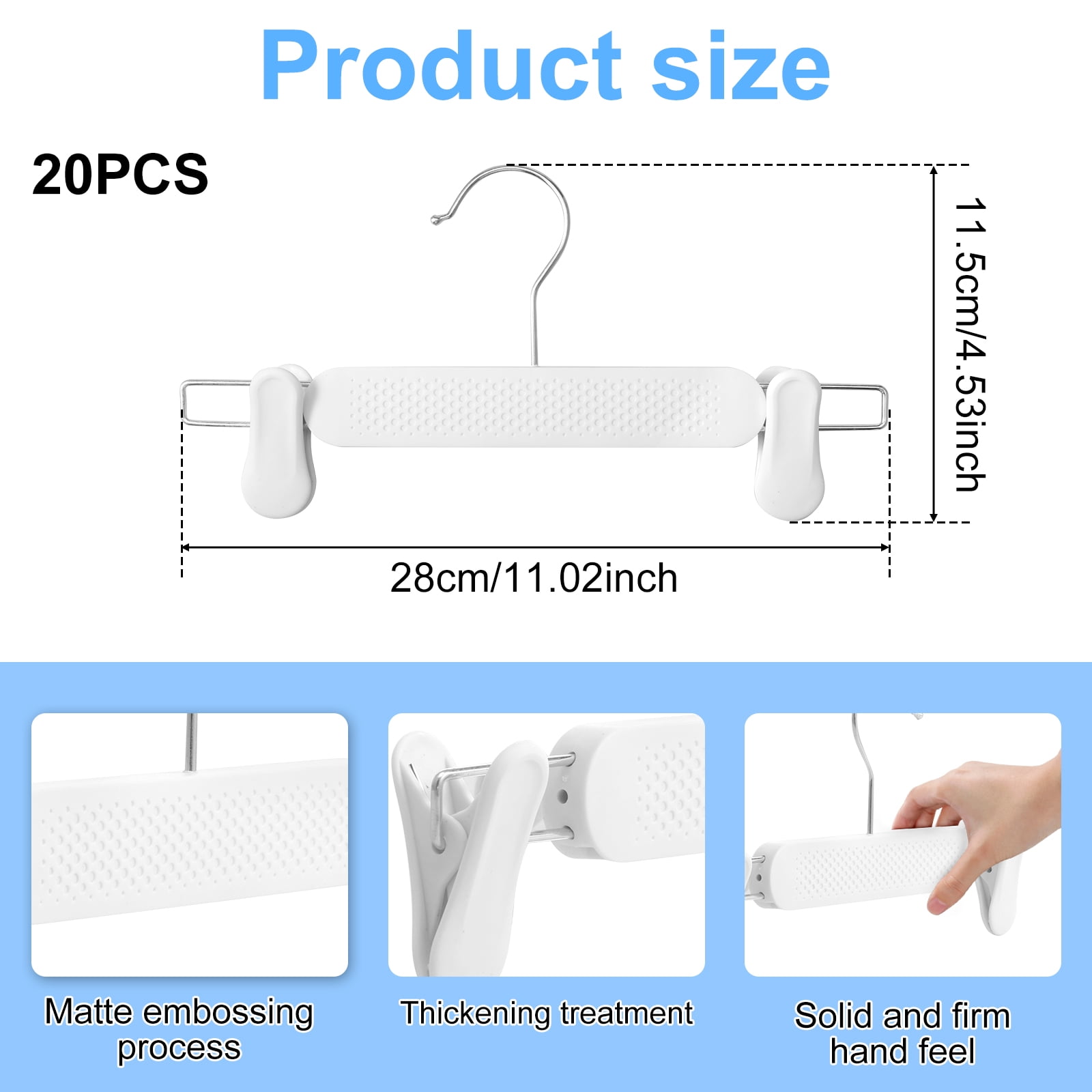 20Pcs Plastic Skirt Pant Hangers with Adjustable Clips Frosted Embossing Clothes Shorts Hanger with 360° Swivel Hook for Women Men Kids