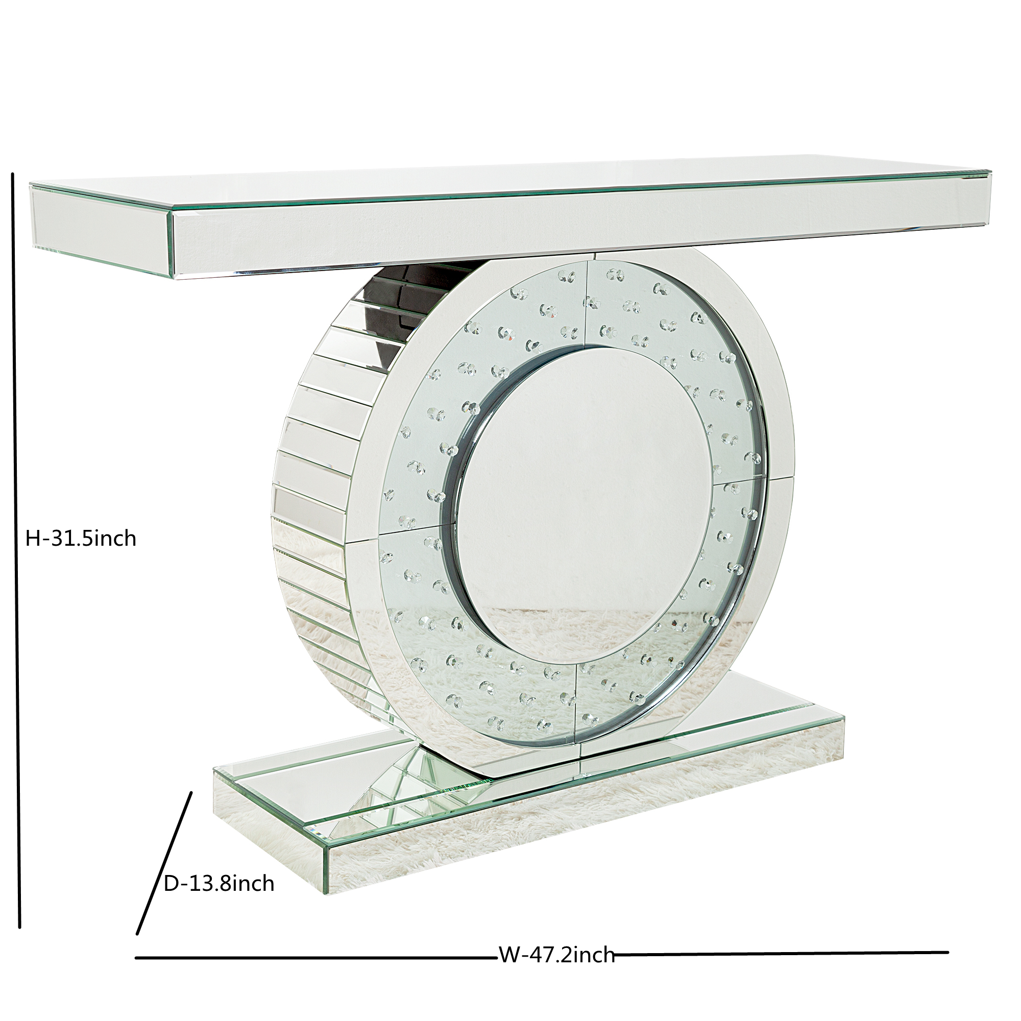 Entrance Table Silver Console Table Mirrored Accent Table with O-Base Rectangle Crystal Table for Living Room Hallway