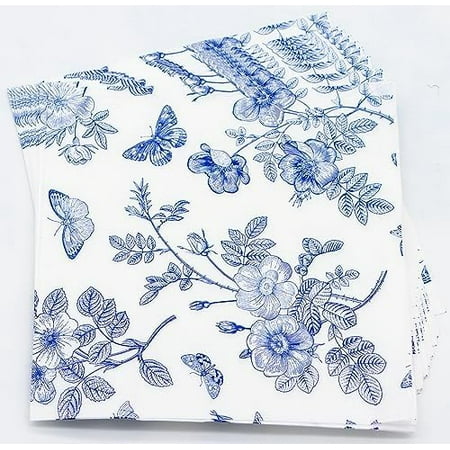 40 Pack Blue White Floral Luncheon Napkins - Fancy Dessert Paper Napkins for Tea Party, Baby Shower, Birthday Party Supplies Decor