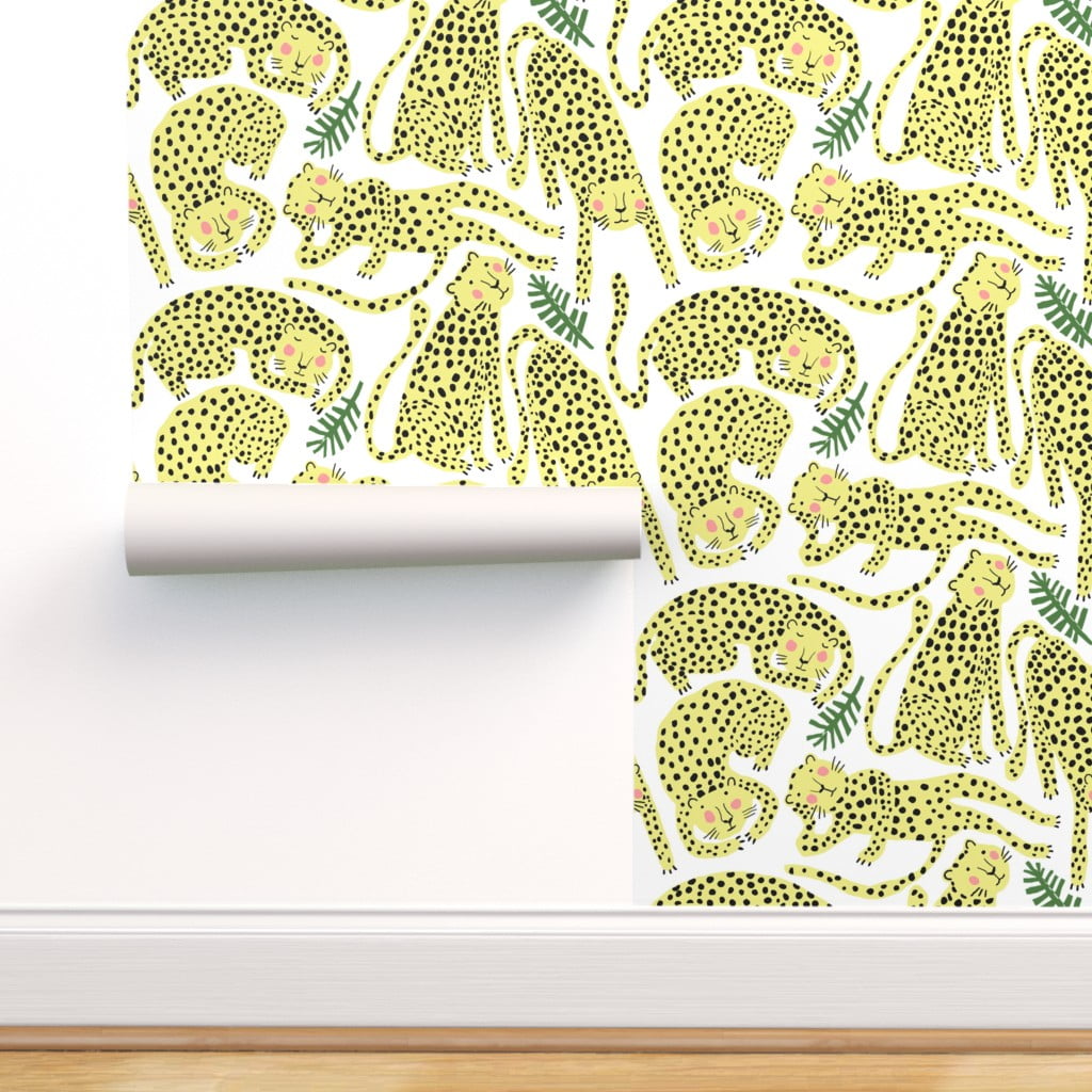 Removable Water-Activated Wallpaper Leopard Animal Jungle Cacti Boho Nursery Zoo 