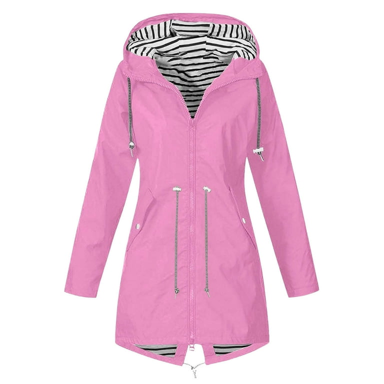 symoid Womens Rain Coats & Jackets- Plus Raincoat Waterproof Long Hooded  Trench Coats Lined Windbreaker Travel Jacket Outdoor Hooded Jackets Pink  XXXL