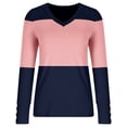 thumbnail image 5 of Oplxuo Women's Color Block Long Sleeve Tops Fall Dressy V Neck Blouses Business Casual Loose Tunic Shirts, 5 of 6