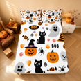 thumbnail image 4 of Homewish Cartoon Boo Pumpkin Queen Sheets, Halloween Spooky Cat Witch Hat Queen Sheet Sets, White Orange, 4pcs (1 Flat Sheet, 1 Fitted Sheet and 2 Pillowcases), 4 of 5