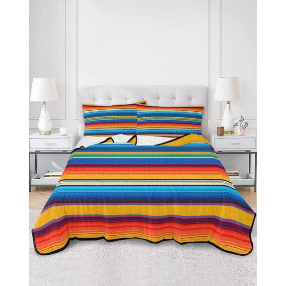 Quilts Twin Size, Colorful Striped Soft Comforter Bedding Set for Bed, Boho Rainbow Abstract Stripes Lines Lightweight Quilted Bedspread with Pillow Cover(2 Pieces) for All Season, 68x86 Inch