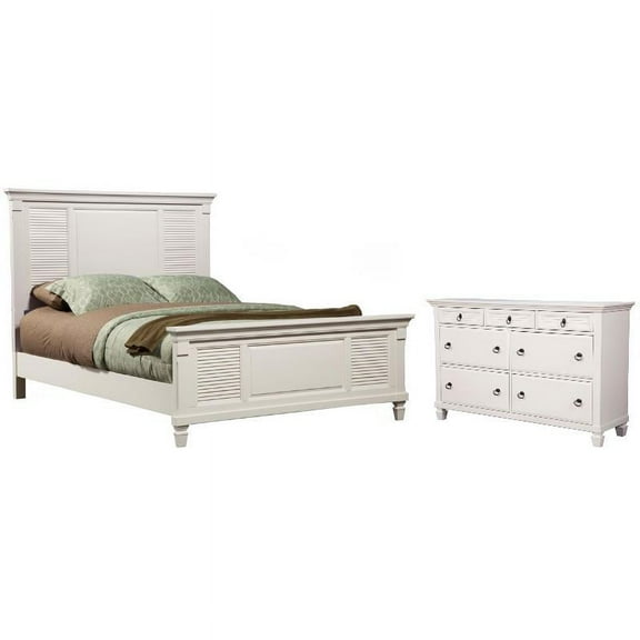 Home Square 2-Piece Set with 7 Drawer Dresser and Queen Panel Bed in White