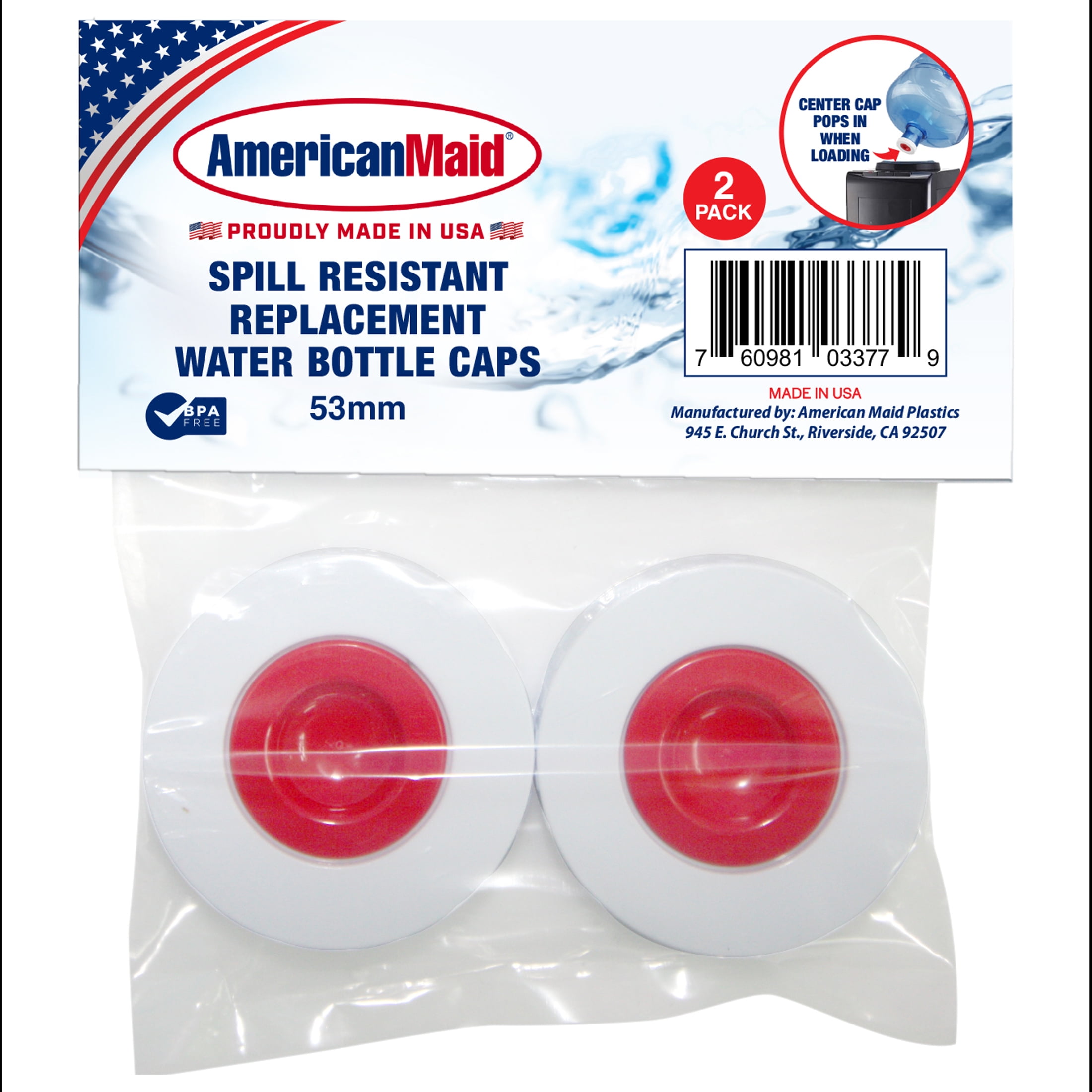 American Maid 2ct Spill Proof Caps for 5 Gallon Water Cooler, White