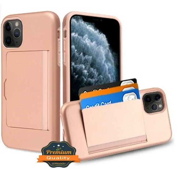Apple iPhone 11 PRO Wallet Phone Case Protective Cover with 3 Cedit Cards ID Holder Slots [Slim] Heavy Duty Shockproof Hybrid Rubber Hard PC   TPU Armor ROSE GOLD Case Cover for Apple iPhone 11 Pro