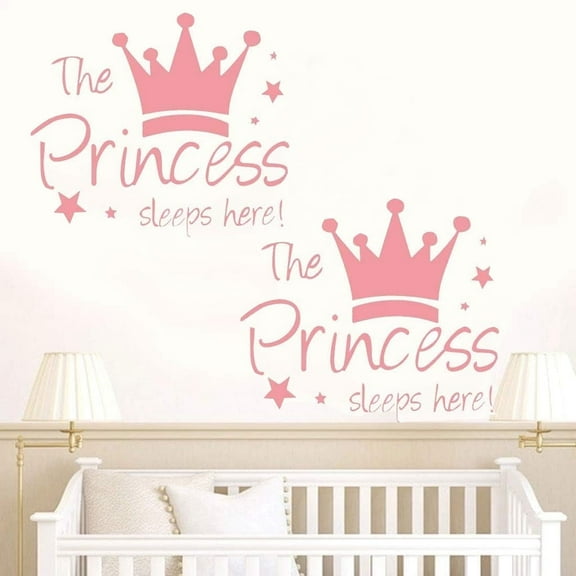 JUMRHFAN 2 Pcs Wall Sticker Princess Sleep Here 13.4 Inch Little Crown Star Art Quotes Wall Decal Decor for Living Room Bedroom