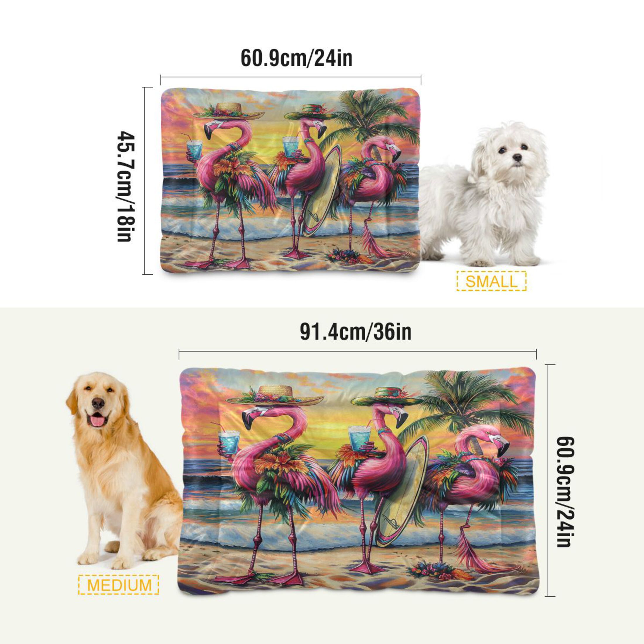 Qxltty Summer Flamingo Ped Pad Wear-resistant and Hard to Bite Through Sleeping Pad for Small Medium Large Dogs Winter Pet Bed 36×24in