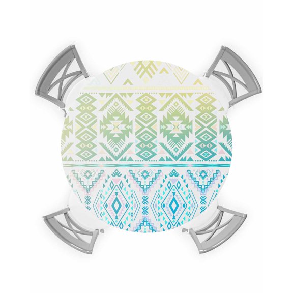 nqOlkjepod Yellow Teal Blue Southwestern Round Tablecloth, Fitted Table Cover with Elastic for 45"-54" Round Tables, Modern Geometric Abstract Art Table Cloth Dinning Party Waterproof Tablecloths