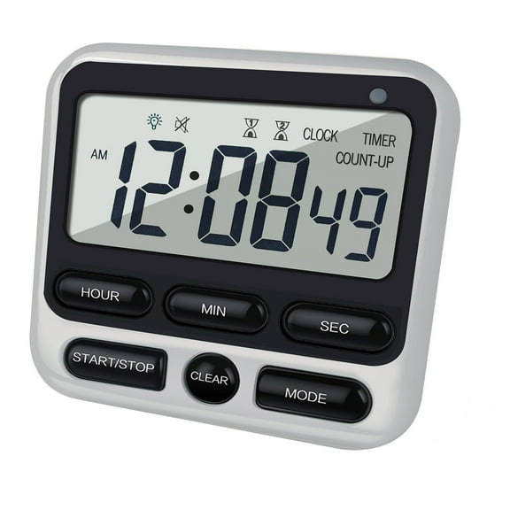 Digital Dual Kitchen Timer with Strong Magnet,24-Hour Countdown & Stopwatch,Loud Alarm,12/24 Hour Clock Switch,Calendar,Visual Indicator Light,Mute Option,3 Placement Options (Batteries Included)