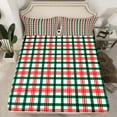 thumbnail image 2 of Manfei Geometric Checkered Full Size Sheets,Retro Striped Lines Bed Sheets,Red Green White Sheet Sets For Teens,Ultra Soft Home Decor,4-Piece, 2 of 7