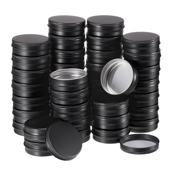 96 Pcs 2 oz Aluminum Tin Jars Containers Metal Leak Proof Cosmetic Tin Jars Containers Round Screw Lids Lip Balm Black Can Empty Refillable Cosmetic DIY Storage(Black)