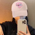 thumbnail image 4 of Women Extended Brim Summer Baseball Hat Embroidery Heart Cat Pattern Adjustable Soft Top Sunscreen Tennis Hat, 4 of 10