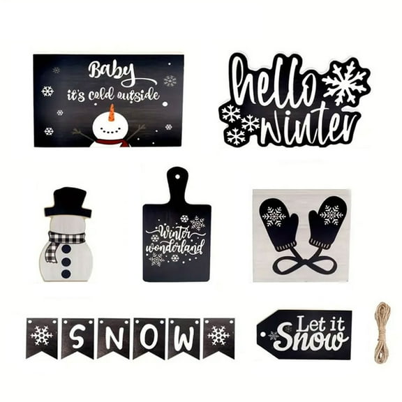 Nmdmisc Christmas Tiered Tray Decor Set Winter Tiered Tray Decorations Snowman Wooden Signs Snowflakes Table Centerpieces Black White Farmhouse Frosty Snow Themed for Home Table Holiday