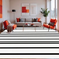 Flatwoven High Traffic Area Rug, Chic Black And White Striped Front Porch Stripe Area, Non Slip, Stain Resistant, Washable Area Rugs for Living Room, Bedroom(White, 4X6)