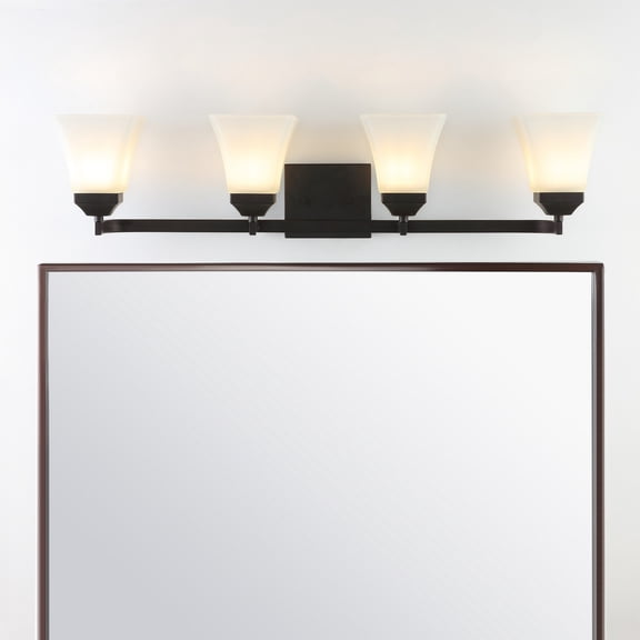 JONATHAN Y Staunton 33" 4-Light Iron/Glass Modern Cottage LED Vanity Light, Oil Rubbed Bronze