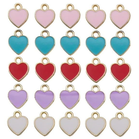 100 Pcs Rainbow Heart Enamel Charms, Multicolor Charms for Jewelry Making,0.4 x 0.5 in / 1 x 1.2 cm Zinc Alloy Pendants for Bracelets, DIY Earrings Necklace Keychain Findings