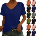 thumbnail image 7 of Women's Short Sleeve V-Neck T-Shirt Loose Fit Tops Base Plain Tshirts Summer Fashion Outfit Essentials, 3XL Navy-A, 7 of 7