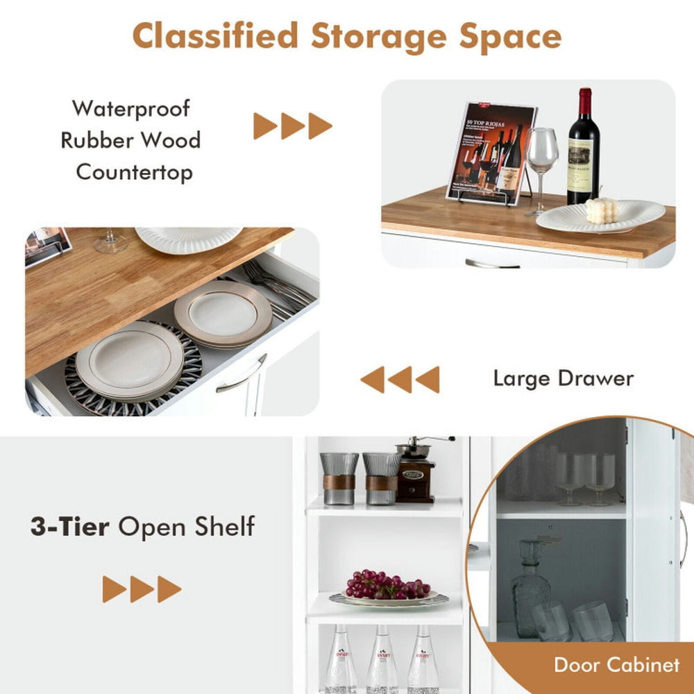 Finihen Rolling Cart, Kitchen Island Cart, Mobile Kitchen Island Cart with Rubber Wood Top, for Kitchen, Dining Room, White Finihen Rolling Cart, Kitchen Island Cart, Mobile Kitchen Island Cart with Rubber Wood Top, for Kitchen, Dining Room, White