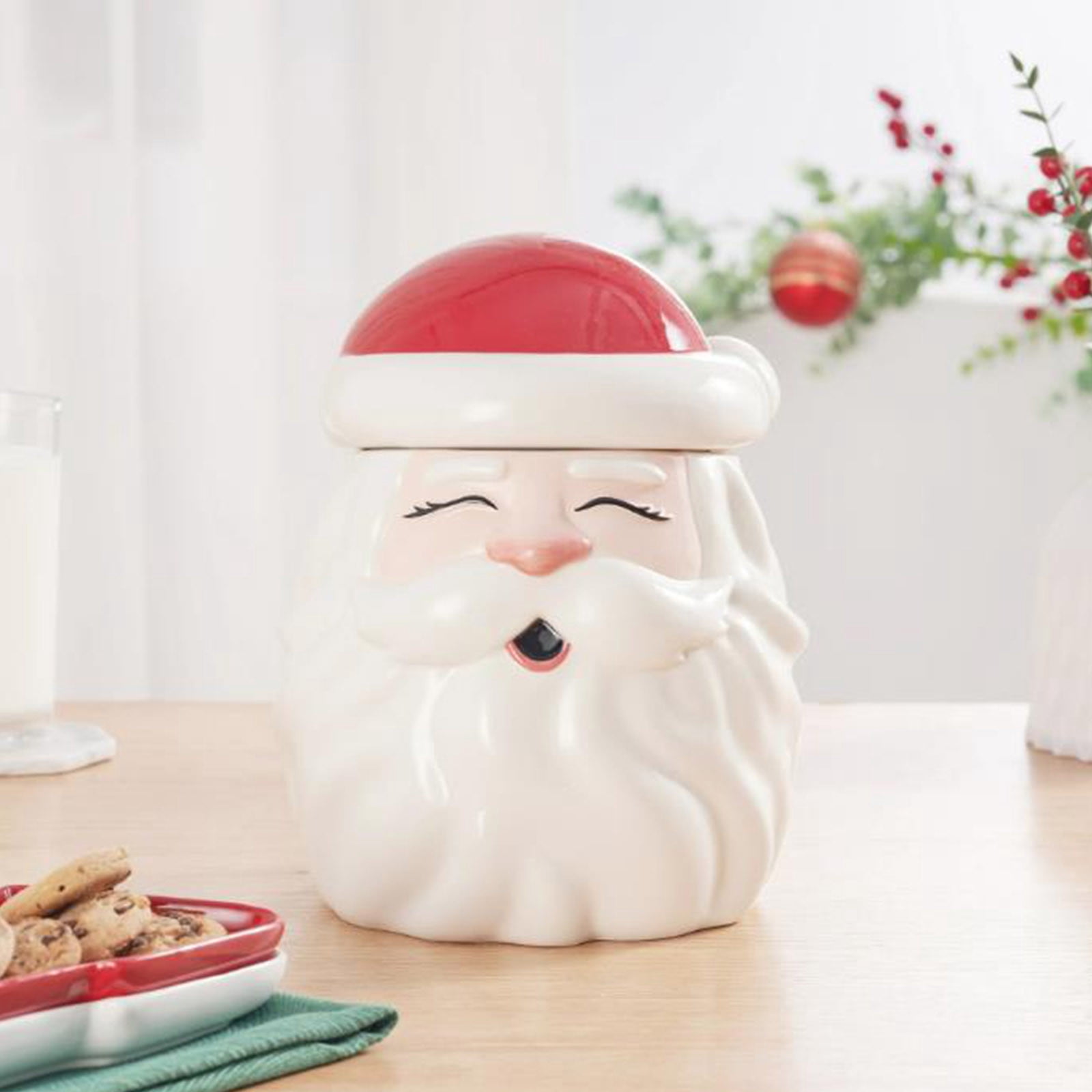Kumdkd Santa Cookies Jar 9.4-Inch Tall Food Storage Container with Airtight Lid, Christmas Themed Santa Claus Resin Cookie Canister for Kitchen Counter, Holiday Decoration and Gift Idea