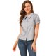 thumbnail image 1 of Blusa de manga abullonada floral con cuello en punta de camisa abotonada para mujer Azul M, 1 of 6