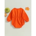 thumbnail image 4 of Wassery Infant Baby Halloween Sweatshirt Jumpsuit Round Neck Long Sleeve Pumpkin Face Print Romper 3 6 12 18 24 Months Toddler Fall Clothes, 4 of 7
