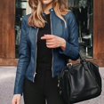 thumbnail image 1 of SJJYV Slim Fit Leather Jacket Women, Classic Moto Biker Pu Autumn & Winter Basic, 1 of 5