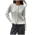 thumbnail image 3 of gbyLJF Womens Ruffer Sweater Cardigan Button Down Long Sleeve Crew Neck Cropped Knitted Tops Gray, 3 of 6