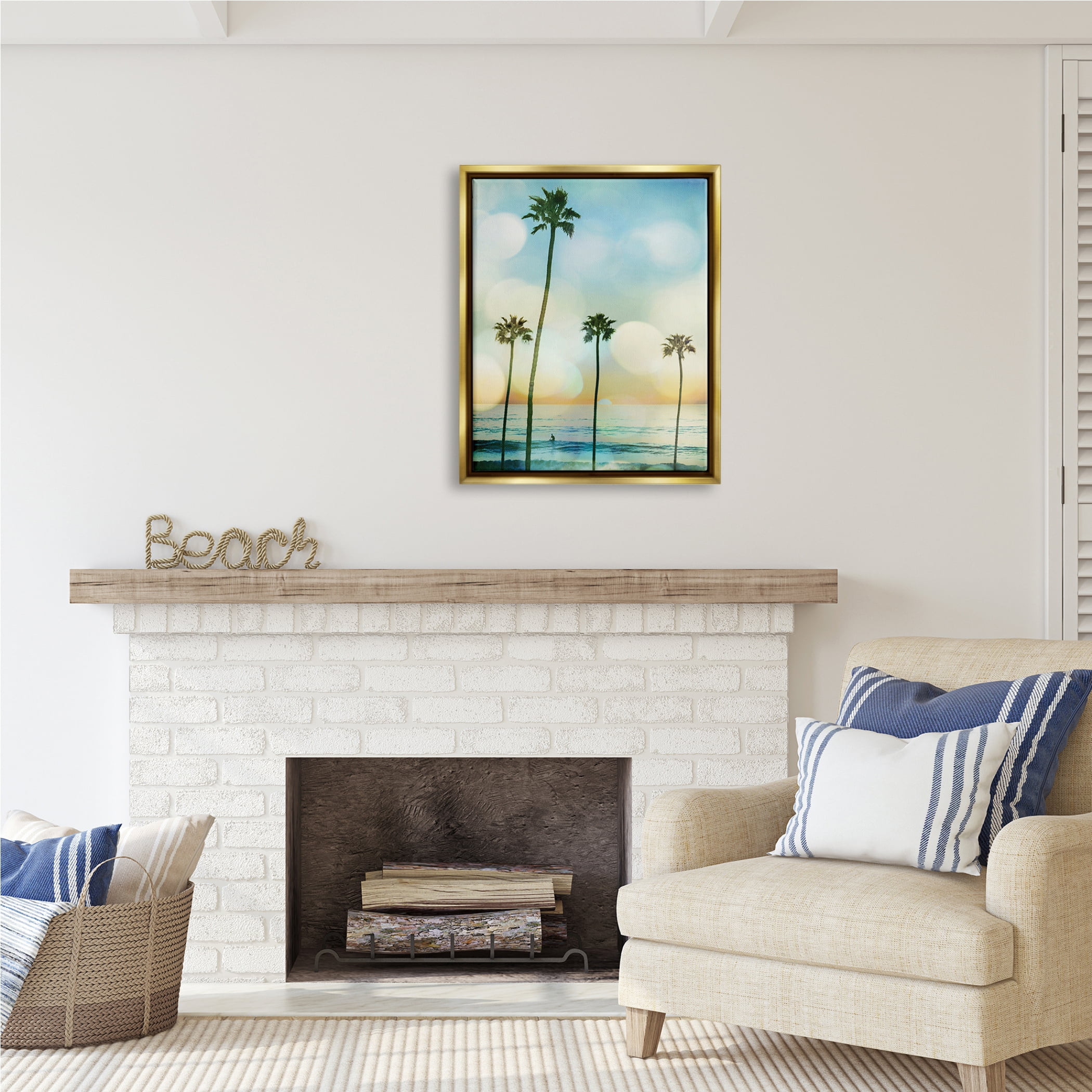 Stupell Industries Surfing Tropical Palms Nature Photography Gold Floater Framed Art Print Wall Art, 25 x 31
