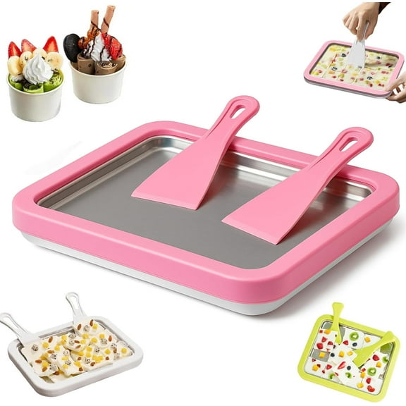 Yippzo At Home Rolled Ice Cream Maker Kit, Instant Freeze Plate with 2 Scrapers, DIY Stainless Steel Ice Cream Makers Tray for Fun Freezer Desserts