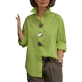 thumbnail image 2 of Yrmaups Plus Size Collared Long Sleeve Button Down Blouse for Women, Elegant Casual Solid Top, Soft Flowy Fabric for Beach Office Daily Wear, Green M, 2 of 6