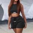 thumbnail image 4 of Virmaxy Womens Stylish Comfy Sports Fitness Suit Round Neck Summer Casual Fashion Solid Color Two-Piece Sports Suit Round Neck Summer Casual Fashion Solid Color Two-Piece Sports Set Black S, 4 of 7