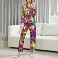 thumbnail image 2 of Levmjia Womens Pajama Set Lapel Short Sleeve Carnival Printed Cardigan Sleepwear 2 Piece Set With Pants Comfortable and Breathable Nightwear Home Relaxation, 2 of 9