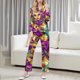 thumbnail image 1 of RKSTN Women's Carnival Pajamas Sets Oversized Lapel Mardi Gras Print Button Long Sleeve Sleepwear T Shirt and Pjs Pant 2 Piece Matching Set Casual Turndown Plus Size Pajama and Pants Loungewear Set, 1 of 9
