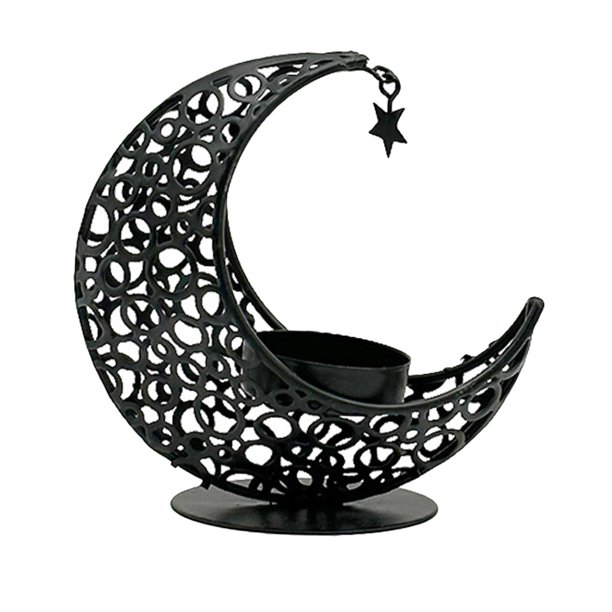 Candelabro de metal con forma de luna, candelabro decorativo islámico, candelabro para decoración de fiestas Negro con estrella