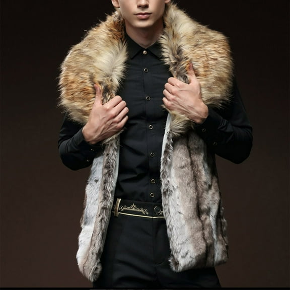 Somuwie Clearance Winter Men's Faux Fur Vest Warm Fashion Fur Vest Top Coat