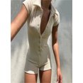 thumbnail image 3 of Seyurigaoka Women's Knit Short Sleeve Short Jumpsuit Button Down V Neck One Piece Bodysuit Club Party Romper Streetwear, 3 of 4