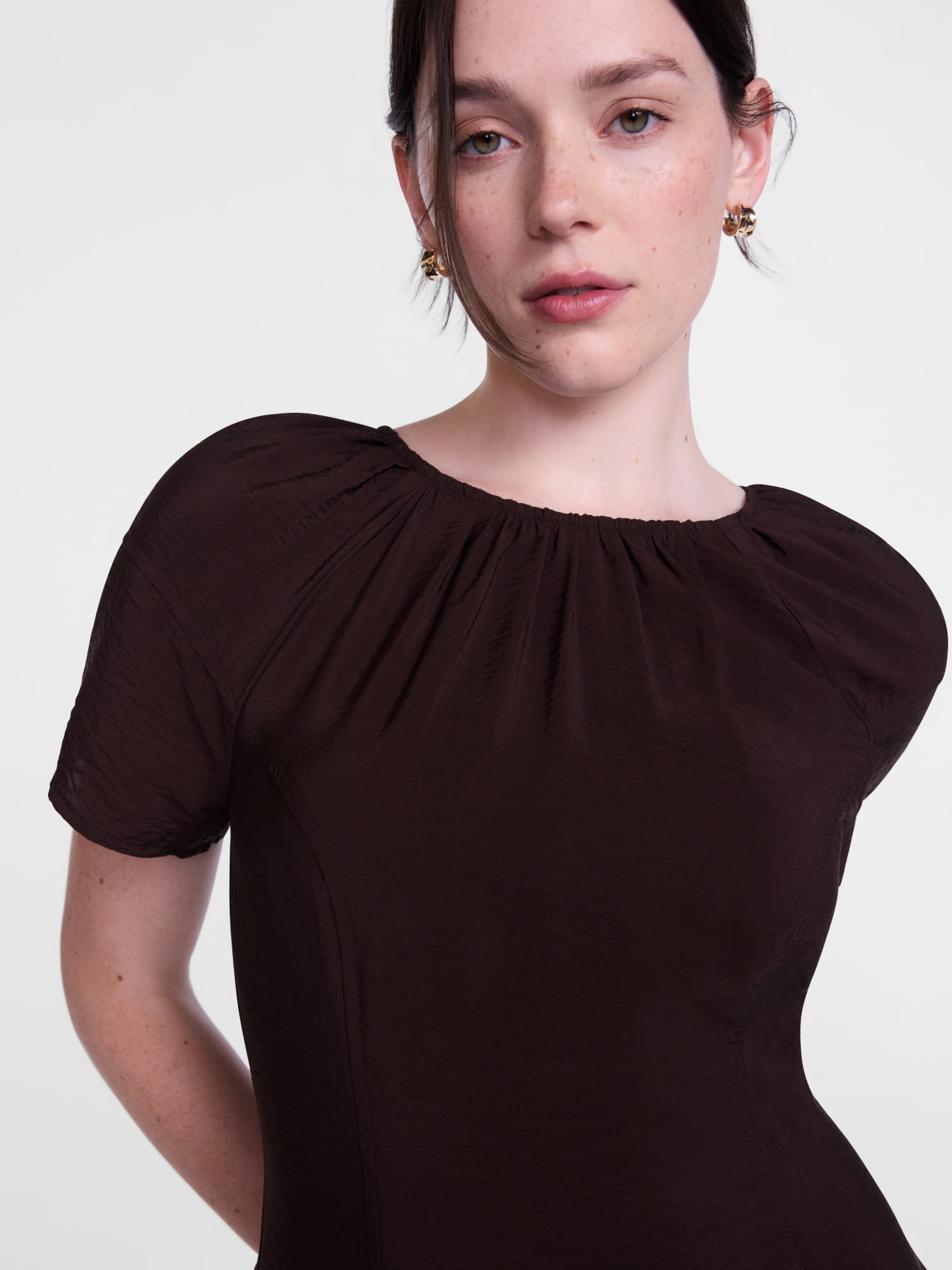 Scenario Women's and Women's Plus Puff Sleeve Seamed Dress, Sizes XS-4X