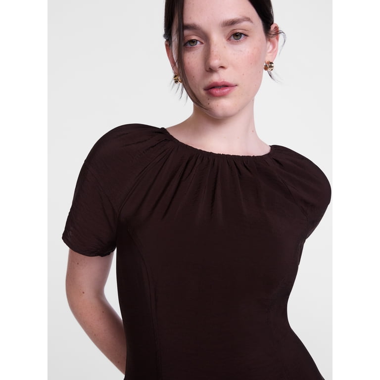 Scenario Women's Puff Sleeve Seamed Midi Dress photo 4