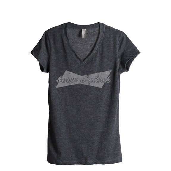 Beer O'Clock Women's Fashion Relaxed V-Neck T-Shirt Tee Charcoal Grey Small