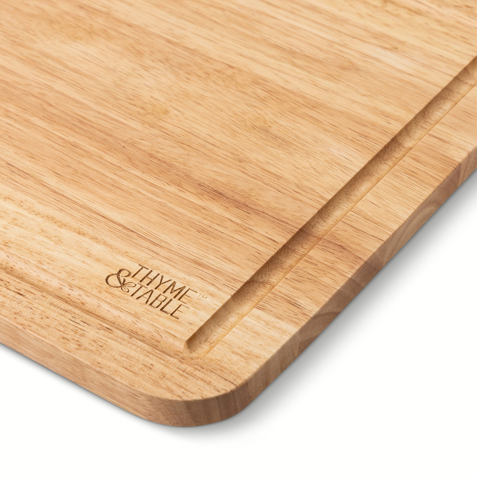 Thyme & Table Large 12" x18" Rubberwood Cutting Board with L-Shaped Anti-Slip Feet
