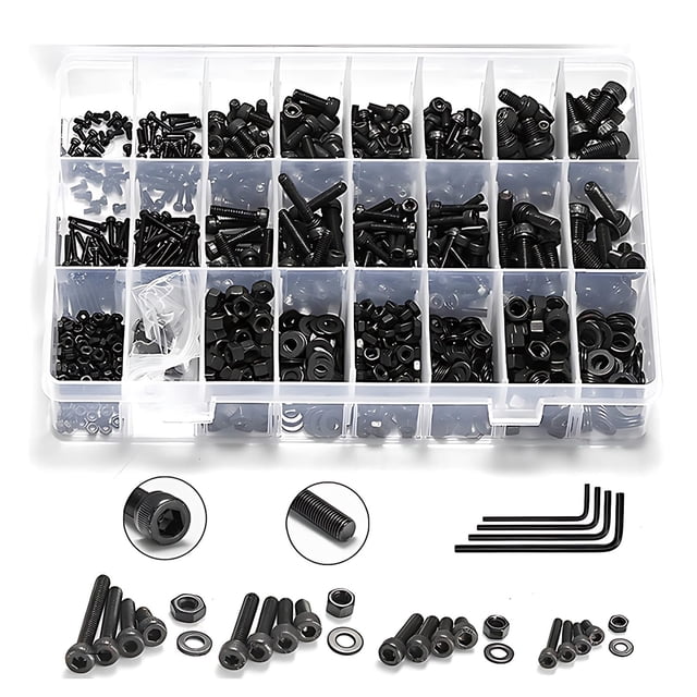 1230 Piezas Surtido de Tornillos Métricos, Tornillos para Máquina Métricos M2 M3 M4 M5 Acero Aleado de Grado 12.9 Zincado Negro, Juego de Tornillos, Tuercas, Pernos y