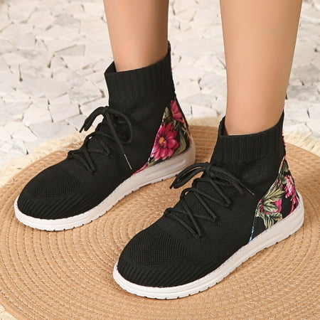 

YOUSNH New Large SSize Woven Sports Short Boots High Top Breathable Women Shoes on Sock Ankle Boots Womens Boots Black 7