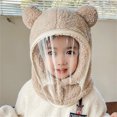 thumbnail image 2 of QHFBli Toddler Windproof Integrated Hat with Clear Face Cover, Cute Bear Ears Thick Full Face Winter Cap, Kids Outdoor Cycling Hat, 2 of 4