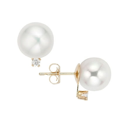 Pearlyta 14k Yellow Gold Round Freshwater Pearl (5-5.5mm) and 2ct TDW ...