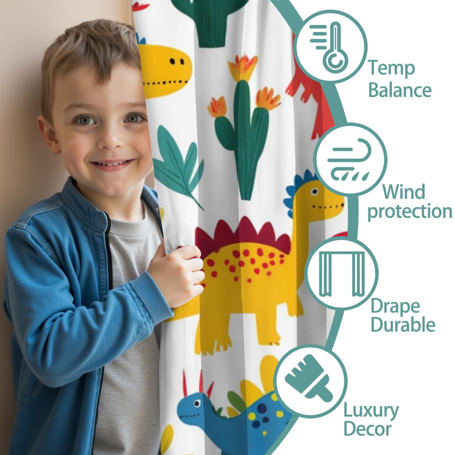 Blackout Kids Curtains,Cute Dinosaur Pattern Childrens Insulated Curtains Set Of 2,Bedroom Essentials,Toddler Room Decor 42x84in(106x213cm)