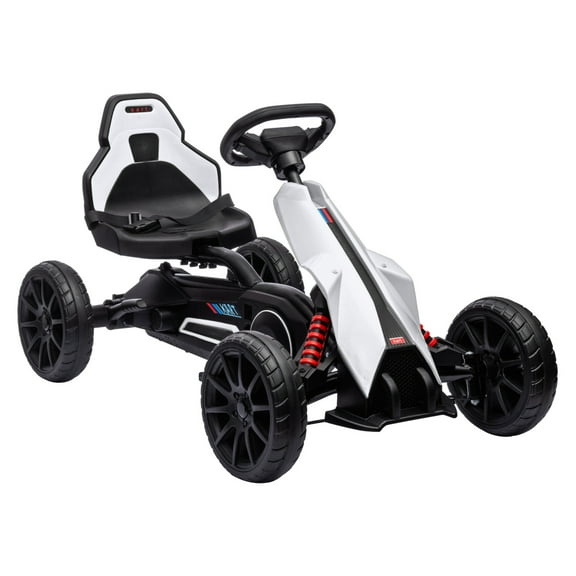 Aosom Kids Pedal Go Kart, Outdoor Ride on Toy with Adjustable Seat, Axle, Handbrake, 4 Non-Slip Wheels for Boys and Girls Aged 3-8 Years Old, White